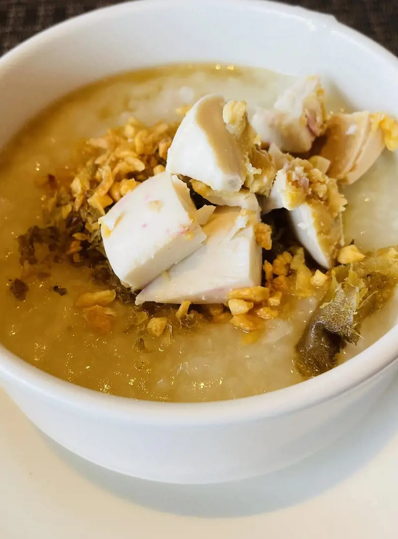 Congee is a classic Chinese dish filled with creamy, rich chicken rice