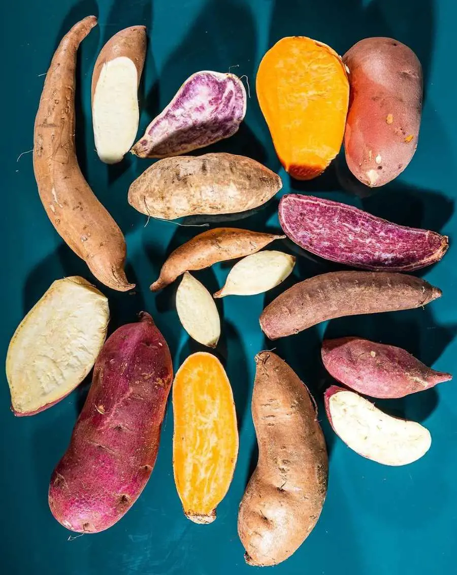 Sweet potatoes come in a variety of colors, both inside and out; their flesh varies, too, and can be creamy white, deep purple or vibrant orange